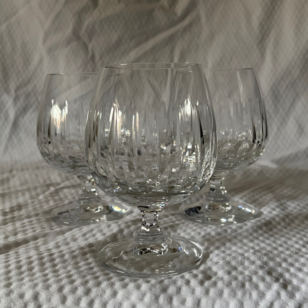 Set of Three Beautiful Crystal Brandy Sniffers Vertical Etching w/Chime Video